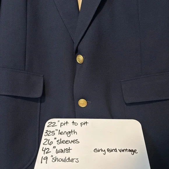 New Castle & York Men's 42L Blazer Navy Blue Gold Crest Buttons USA Vintage 90s - Picture 8 of 8